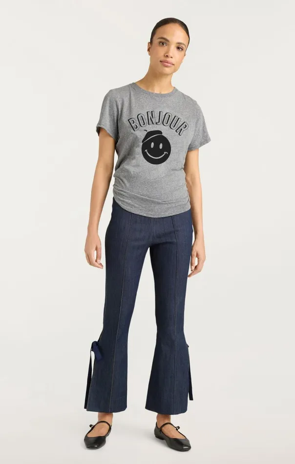 Cinq Sept Pop Up Bonjour Shrunken Tee Heathergreyblack Women Tees