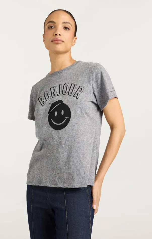 Cinq Sept Pop Up Bonjour Shrunken Tee Heathergreyblack Women Tees