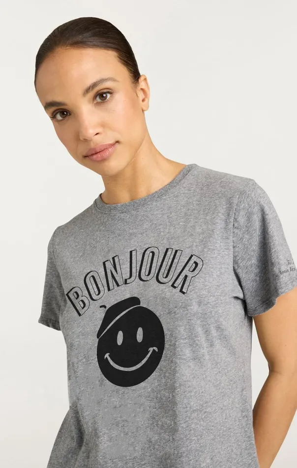 Cinq Sept Pop Up Bonjour Shrunken Tee Heathergreyblack Women Tees