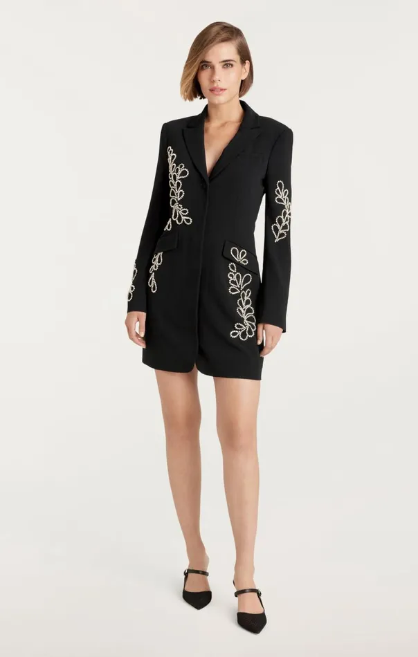 Cinq Sept Rhinestone Paisley Long Sleeve Joel Dress Black Women Mini