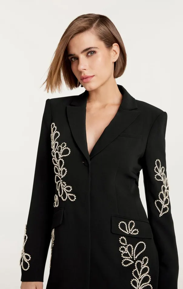 Cinq Sept Rhinestone Paisley Long Sleeve Joel Dress Black Women Mini