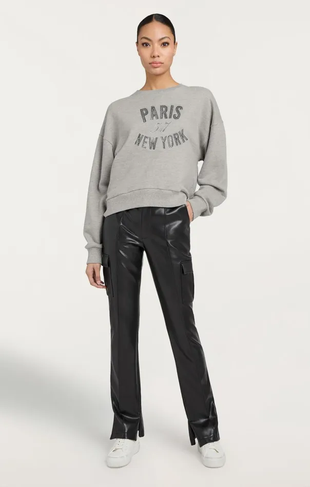 Cinq Sept Rhinestone Paris New York Brandy Pullover Heathergreyblack Women Long Sleeve Tops