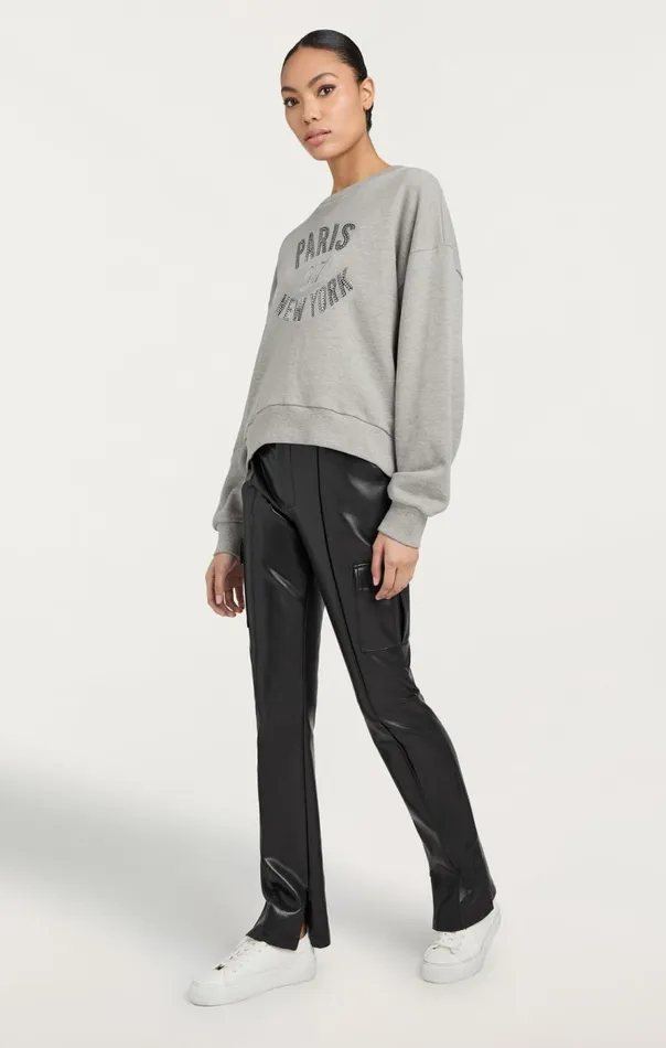 Cinq Sept Rhinestone Paris New York Brandy Pullover Heathergreyblack Women Long Sleeve Tops