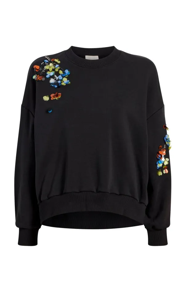 Cinq Sept Sequin Flower Embellished Brandy Pullover Blackmulti Women Sweaters and Knits