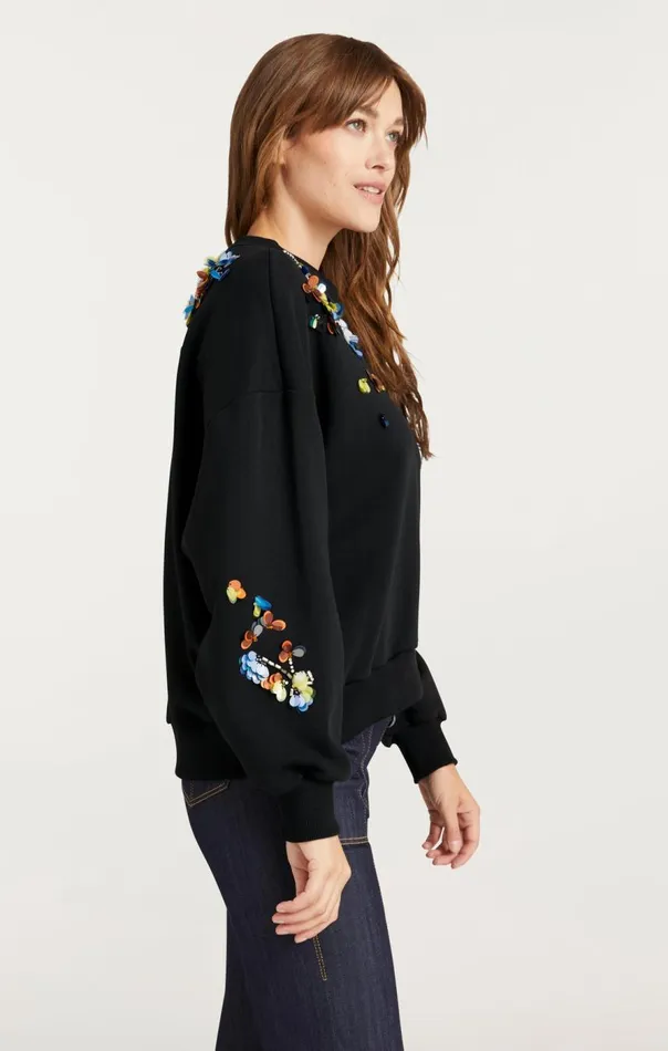 Cinq Sept Sequin Flower Embellished Brandy Pullover Blackmulti Women Sweaters and Knits