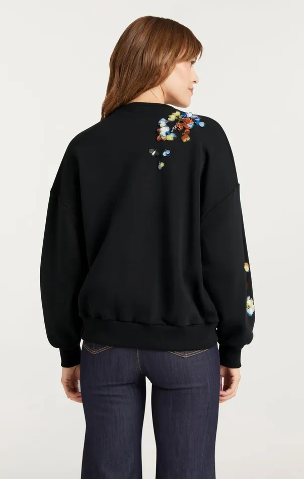 Cinq Sept Sequin Flower Embellished Brandy Pullover Blackmulti Women Sweaters and Knits