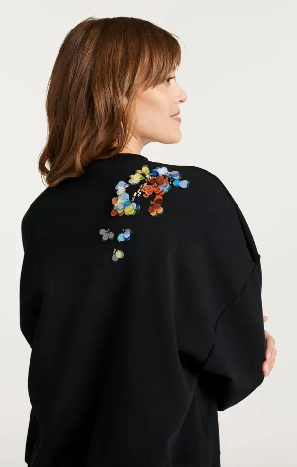 Cinq Sept Sequin Flower Embellished Brandy Pullover Blackmulti Women Sweaters and Knits
