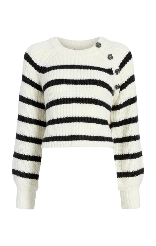 Cinq Sept Striped Keren Pullover Ivoryblack Women Long Sleeve Tops
