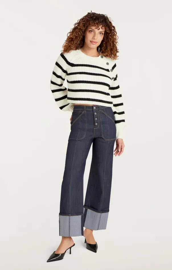 Cinq Sept Striped Keren Pullover Ivoryblack Women Long Sleeve Tops