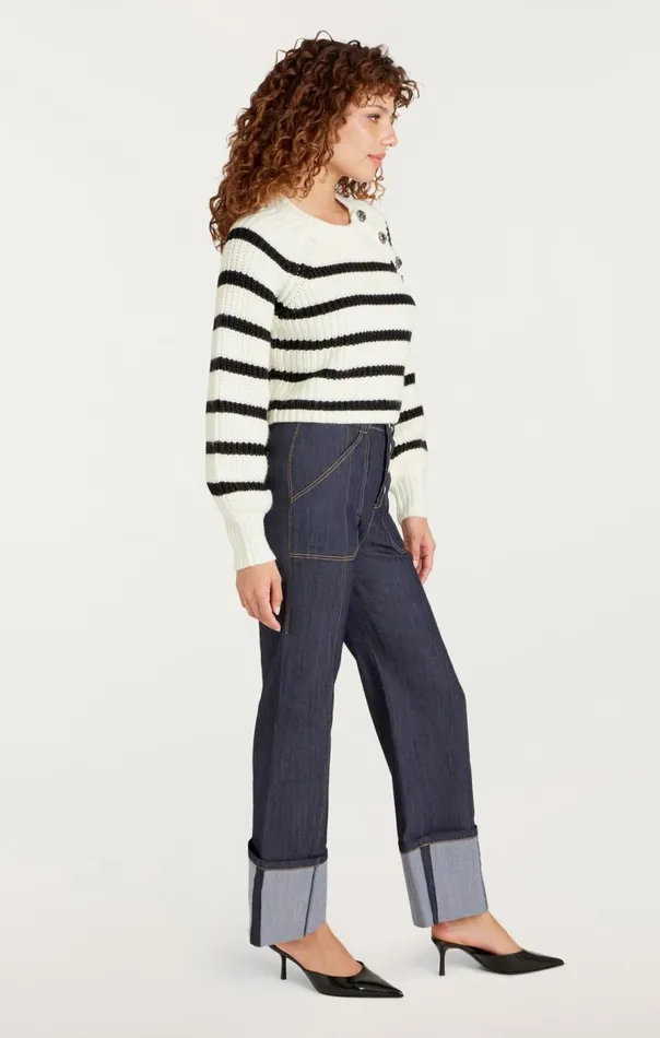 Cinq Sept Striped Keren Pullover Ivoryblack Women Long Sleeve Tops