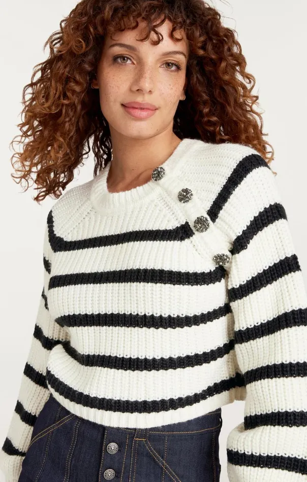 Cinq Sept Striped Keren Pullover Ivoryblack Women Long Sleeve Tops