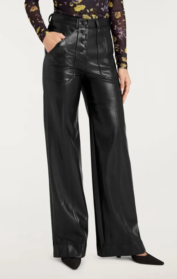 Cinq Sept Vegan Leather Long Benji Pant Black Women Pants