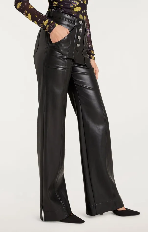 Cinq Sept Vegan Leather Long Benji Pant Black Women Pants