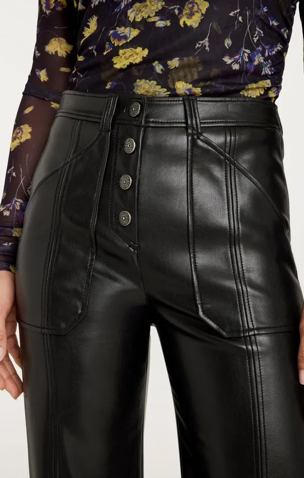 Cinq Sept Vegan Leather Long Benji Pant Black Women Pants