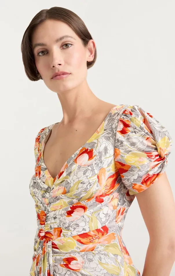Cinq Sept Walker Dress Lineworkfloralivorymulti Women Midi