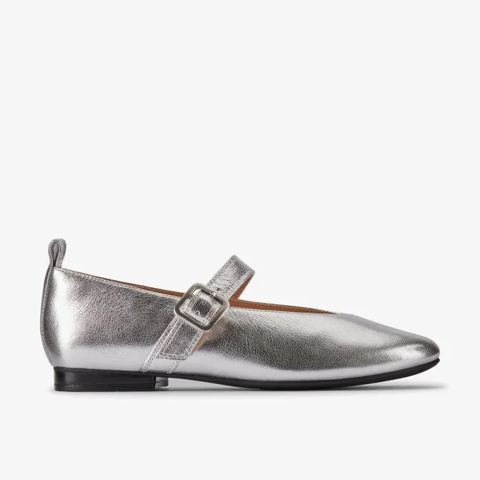 Clarks Ballet Pumps Fawna Bar Silver Leather 8211 Women