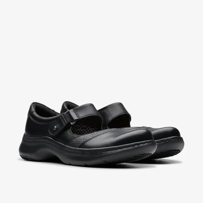 Clarks Black Shoes Pace Black Leather 8211 Women