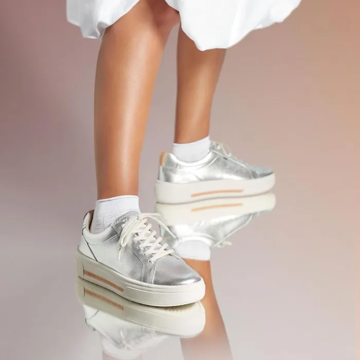 Clarks Flat Shoes Hollyhock Walk Silver Leather 8211 Women