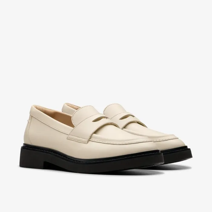 Clarks Flat Shoes Splend Edge Cream Leather 8211 Women