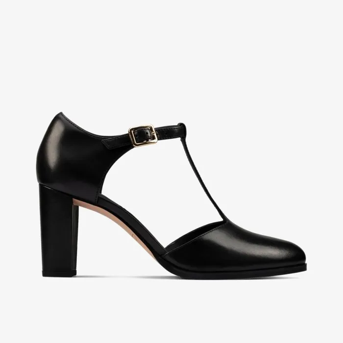 Clarks Heels Kaylin 85 T Bar Black Leather 8211 Women