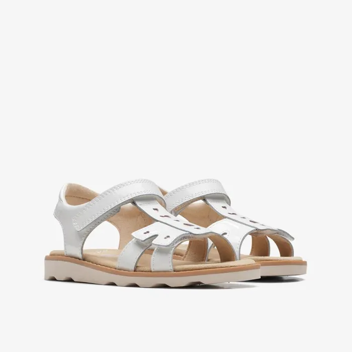Clarks Sandals Crown Beat White Patent 8211 Kids