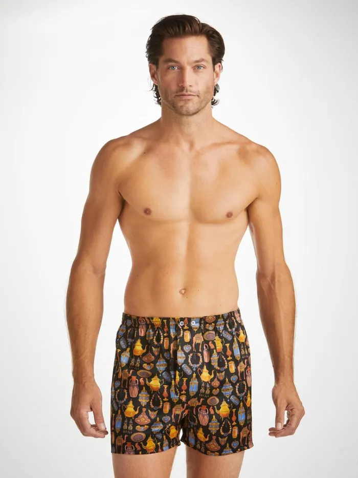 Classic Fit Boxer Shorts Men Derek Rose Classic Fit Boxers Brindisi 100 Silk Satin Black