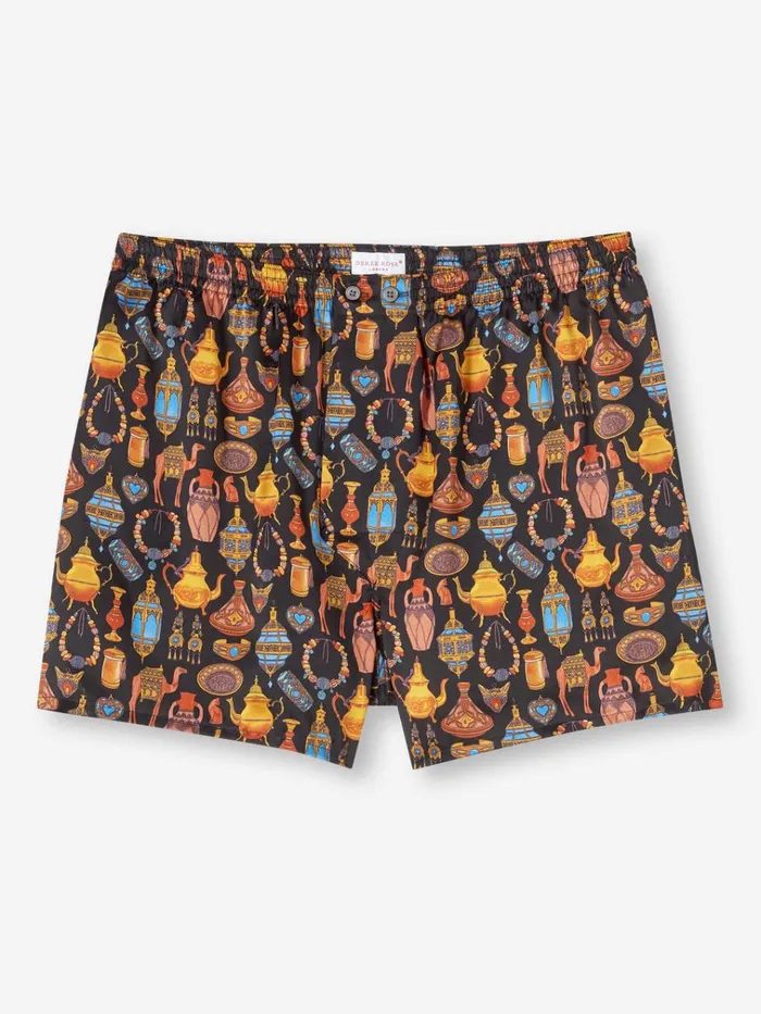 Classic Fit Boxer Shorts Men Derek Rose Classic Fit Boxers Brindisi 100 Silk Satin Black