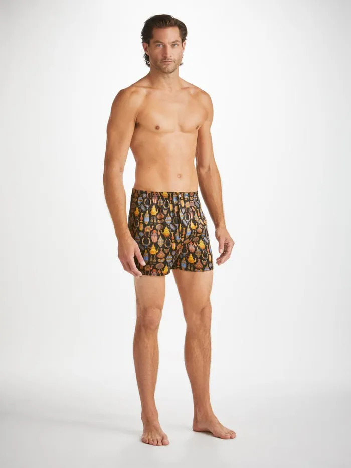 Classic Fit Boxer Shorts Men Derek Rose Classic Fit Boxers Brindisi 100 Silk Satin Black