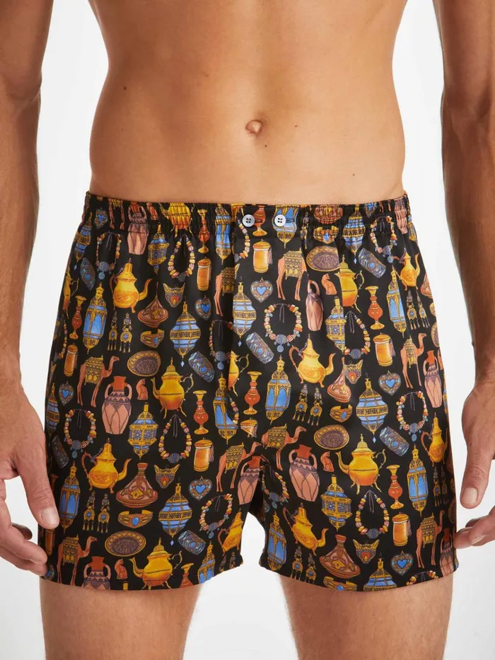 Classic Fit Boxer Shorts Men Derek Rose Classic Fit Boxers Brindisi 100 Silk Satin Black