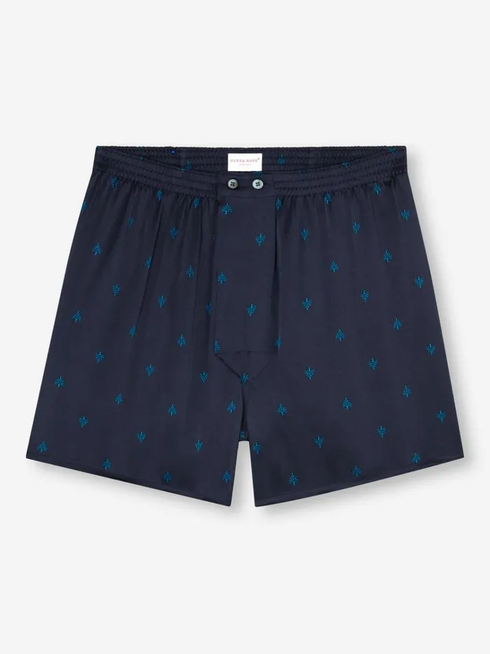 Classic Fit Boxer Shorts Men Derek Rose Classic Fit Boxers Brindisi 106 Silk Satin Navy