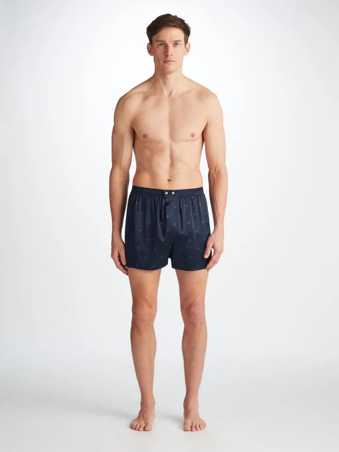 Classic Fit Boxer Shorts Men Derek Rose Classic Fit Boxers Brindisi 106 Silk Satin Navy
