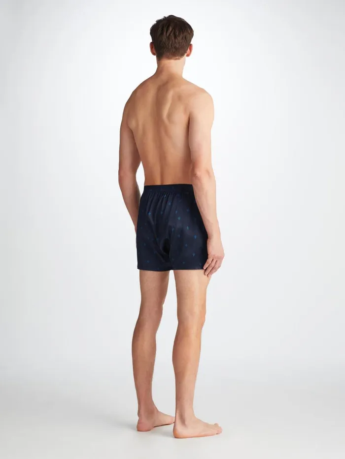 Classic Fit Boxer Shorts Men Derek Rose Classic Fit Boxers Brindisi 106 Silk Satin Navy
