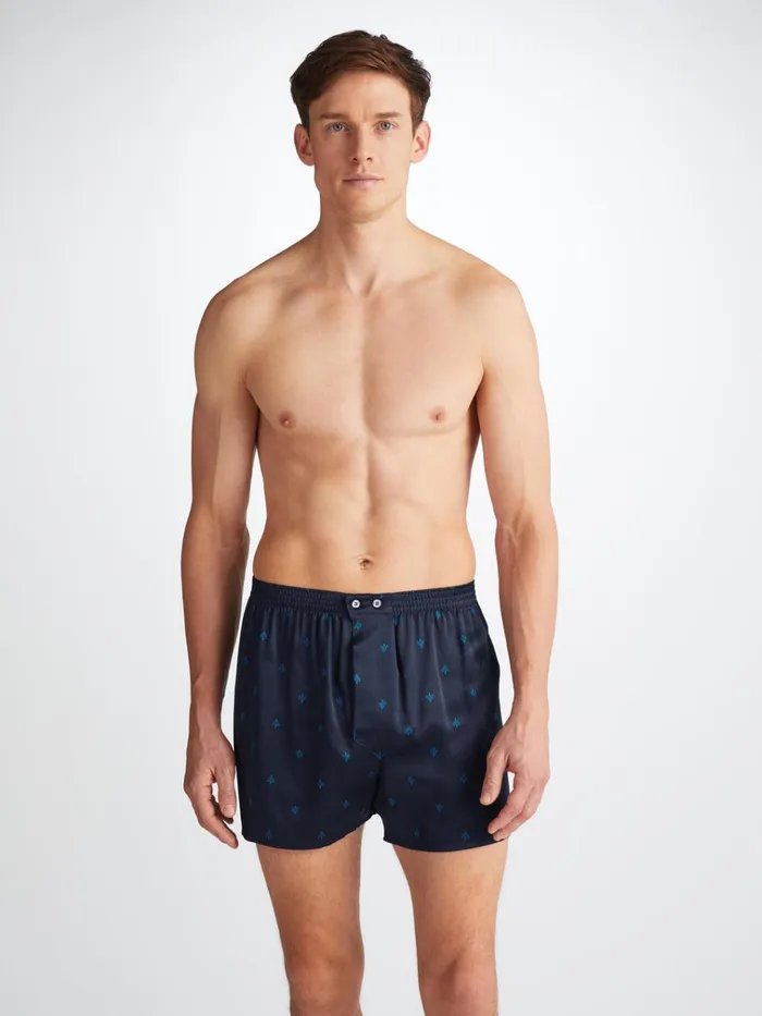 Classic Fit Boxer Shorts Men Derek Rose Classic Fit Boxers Brindisi 106 Silk Satin Navy