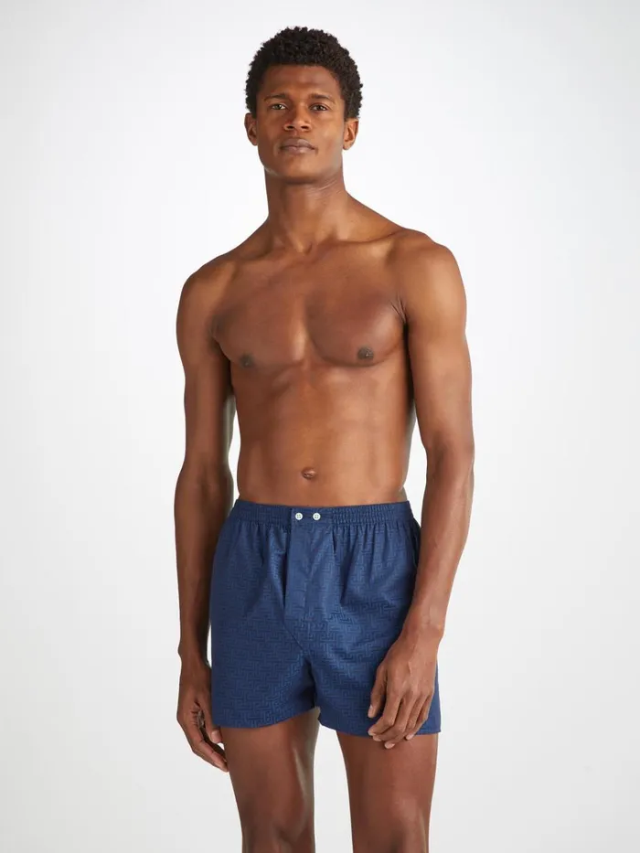 Classic Fit Boxer Shorts Men Derek Rose Classic Fit Boxers Paris 27 Cotton Jacquard Navy