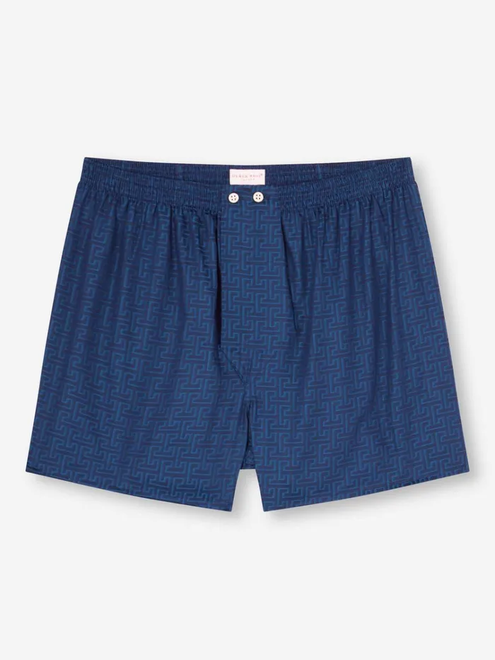 Classic Fit Boxer Shorts Men Derek Rose Classic Fit Boxers Paris 27 Cotton Jacquard Navy