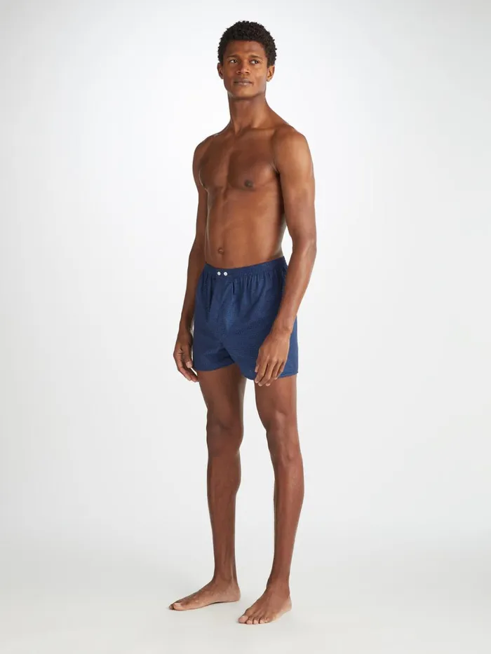 Classic Fit Boxer Shorts Men Derek Rose Classic Fit Boxers Paris 27 Cotton Jacquard Navy