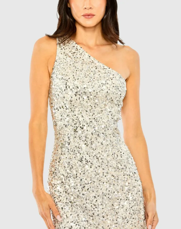 Cocktail Dresses Mac Duggal Women One Shoulder Embellished Fringe Detail Dress Silver Nude Cocktail Dresses Mac Duggal Women One Shoulder Embellished Fringe Detail Dress Silver Nude