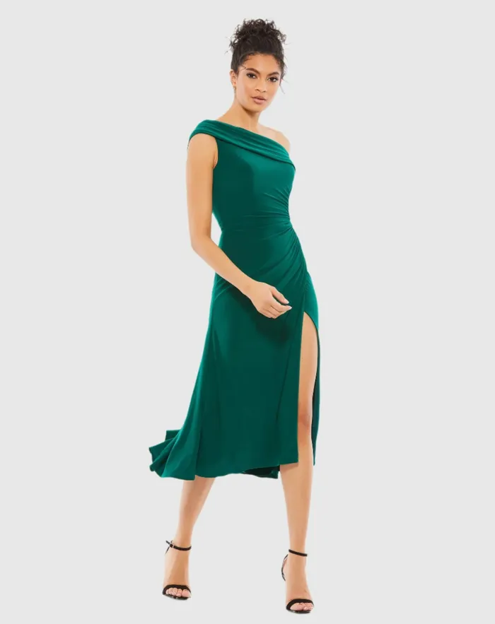 Cocktail Dresses Ruched OffTheShoulder Midi Dress Red Mac Duggal Women