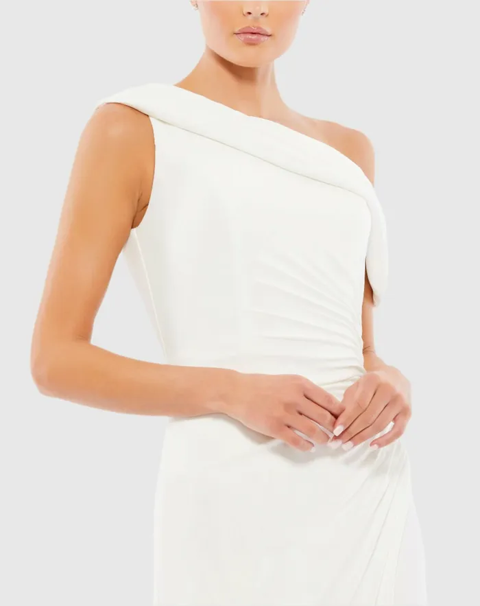 Cocktail Dresses Ruched OffTheShoulder Midi Dress Red Mac Duggal Women