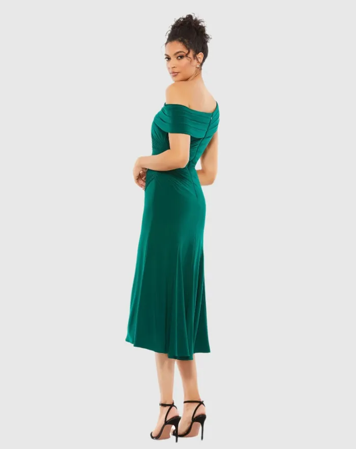 Cocktail Dresses Ruched OffTheShoulder Midi Dress Red Mac Duggal Women
