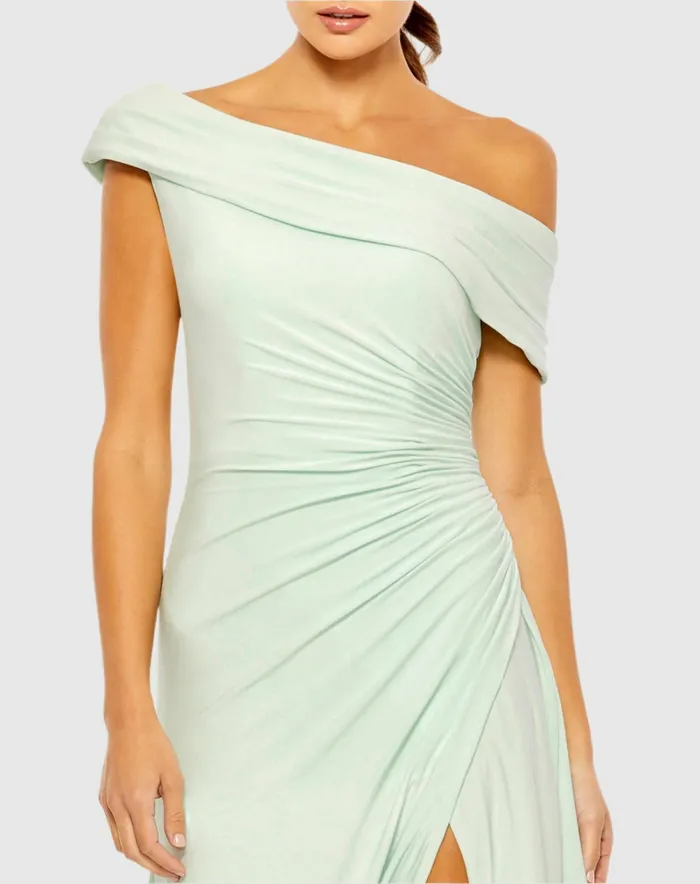 Cocktail Dresses Ruched OffTheShoulder Midi Dress Red Mac Duggal Women