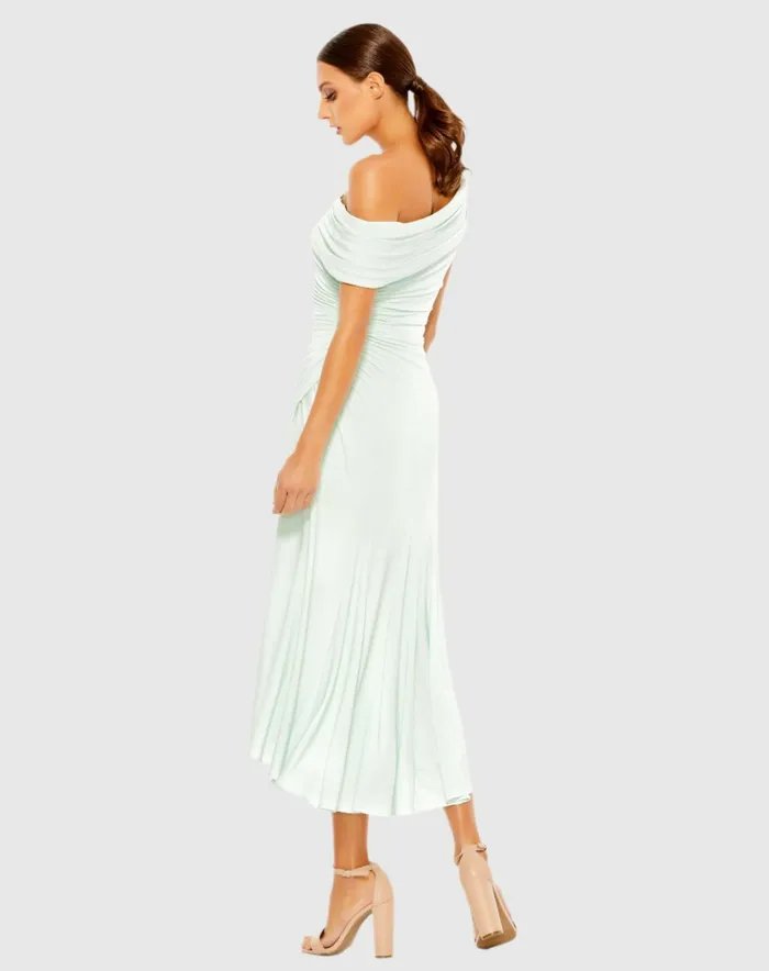 Cocktail Dresses Ruched OffTheShoulder Midi Dress Red Mac Duggal Women