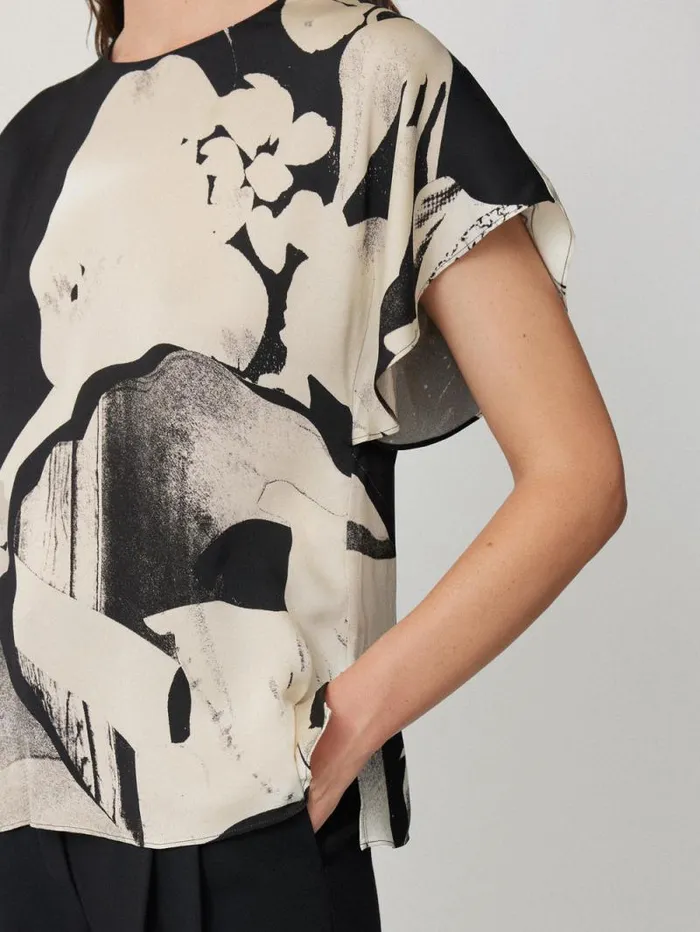 Collage Print Drape Top Monochrome Women Jigsaw Party