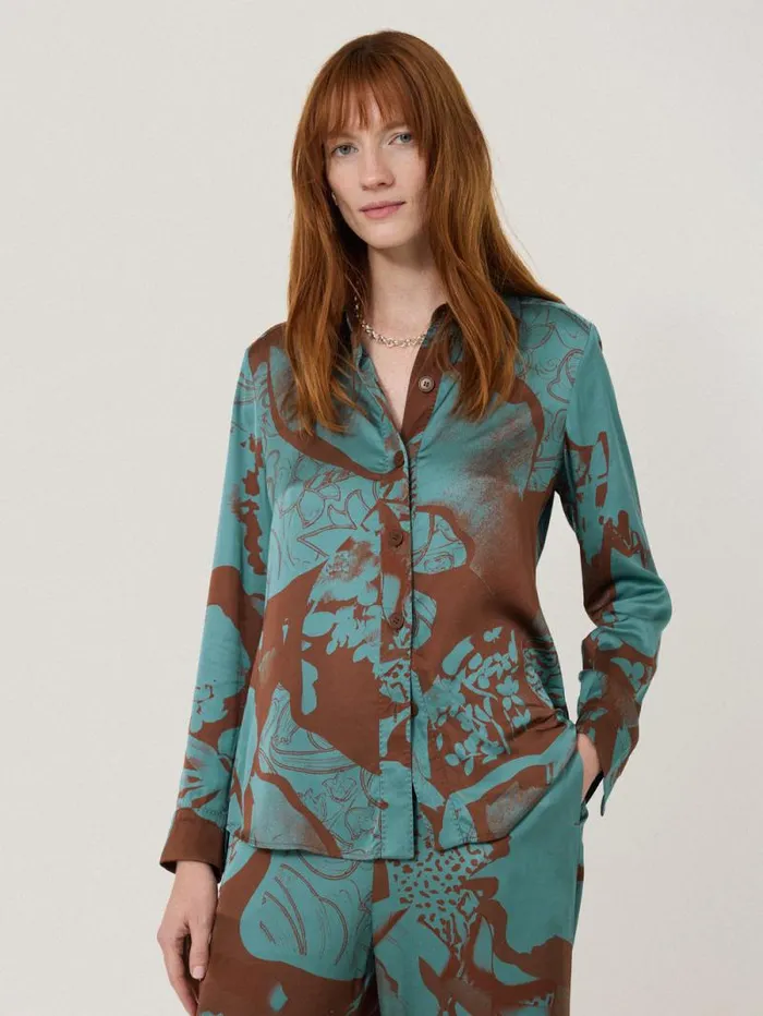 Collage Stitch Detail Shirt Blue Women Jigsaw Shirts and Tops