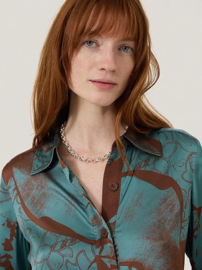 Collage Stitch Detail Shirt Blue Women Jigsaw Shirts and Tops