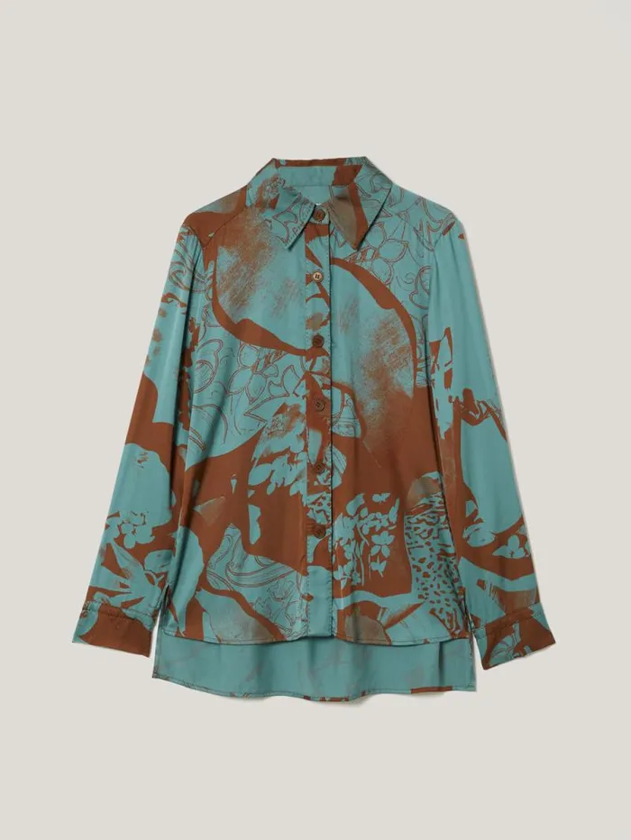 Collage Stitch Detail Shirt Blue Women Jigsaw Shirts and Tops
