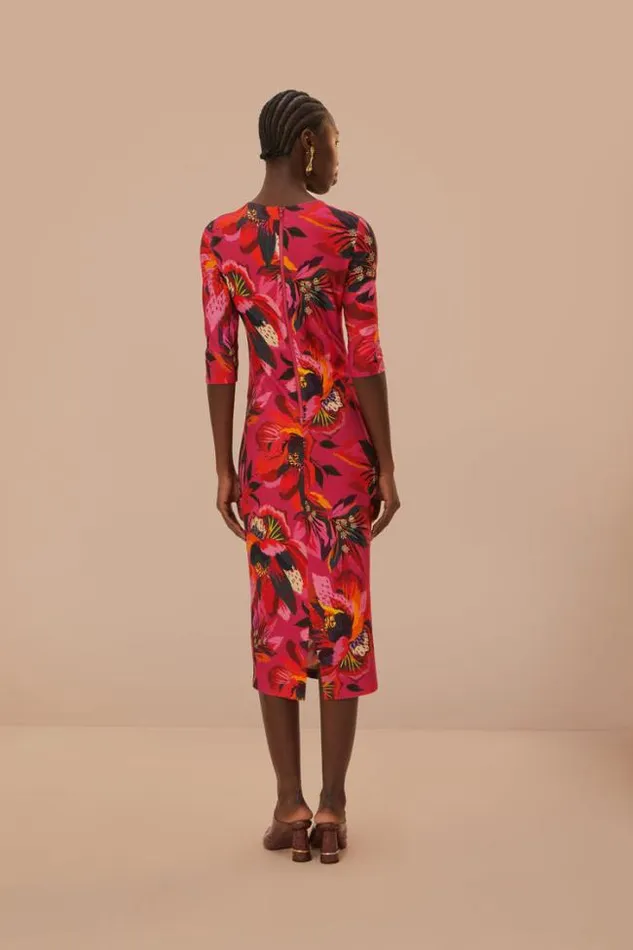 Colorful Flowers Jersey Midi Dress Women FARM Rio Midi Dresses