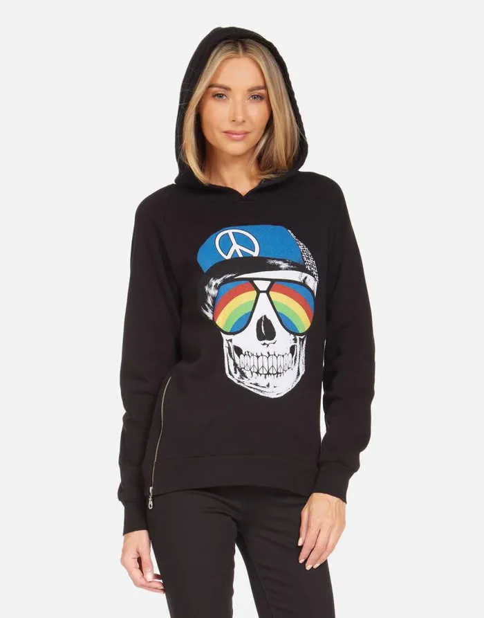Corbin Rainbow Peace Skull Black Women Lauren Moshi Hoodies