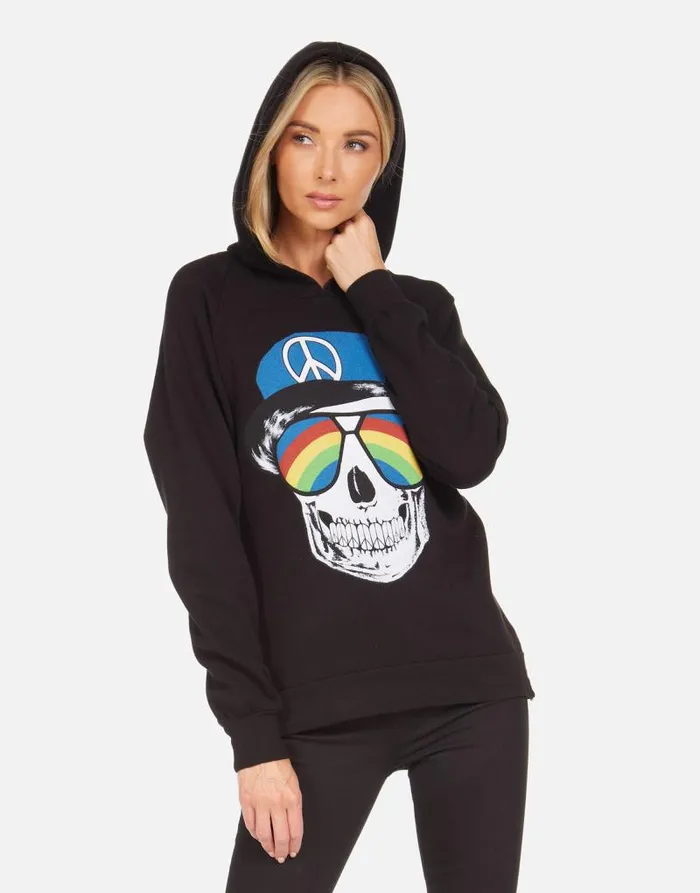 Corbin Rainbow Peace Skull Black Women Lauren Moshi Hoodies
