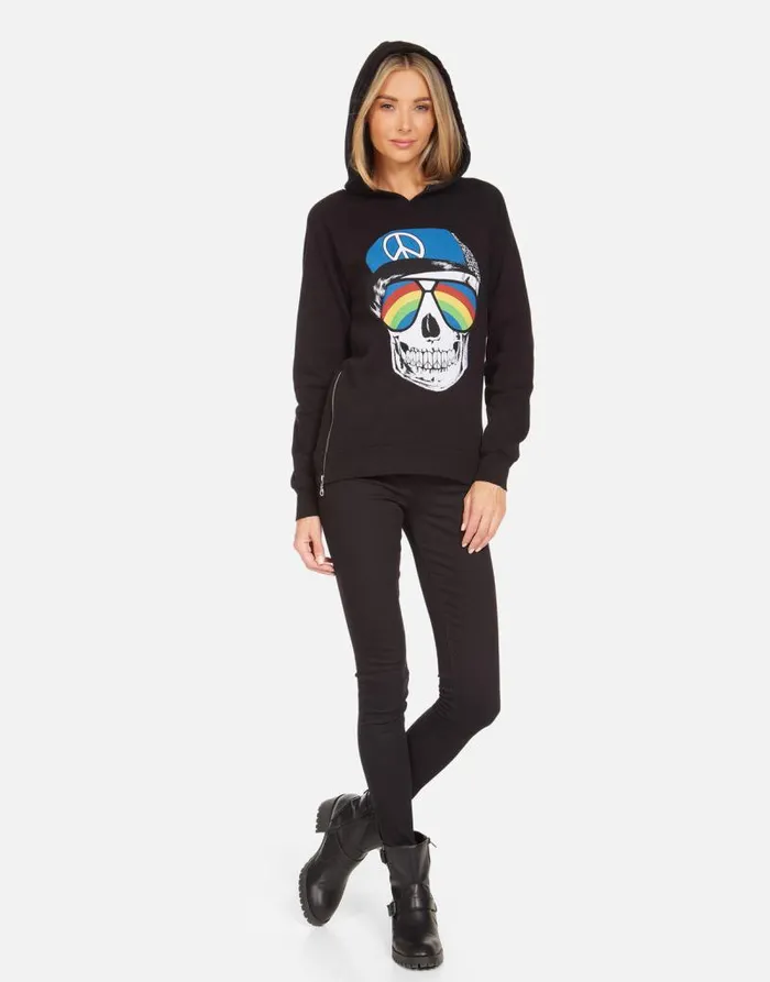 Corbin Rainbow Peace Skull Black Women Lauren Moshi Hoodies